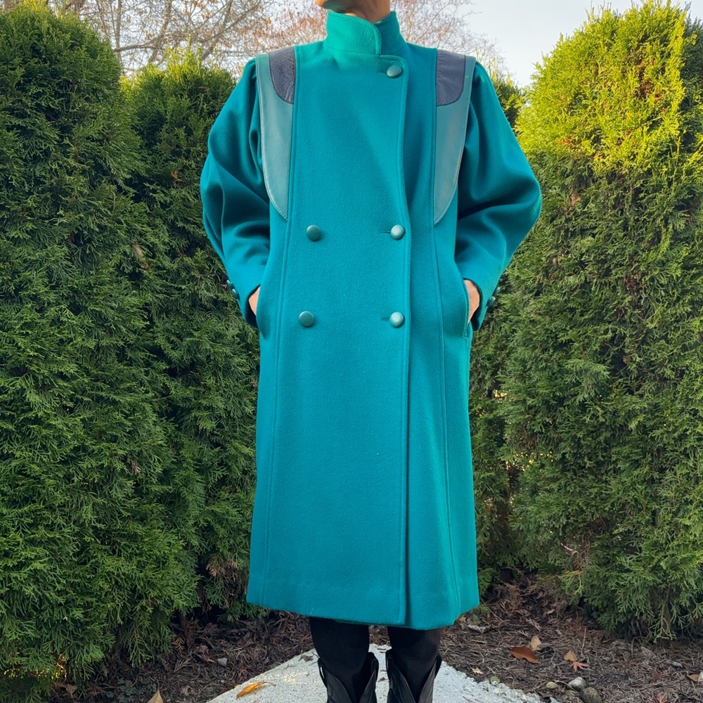 Structural turquoise vintage trench coat